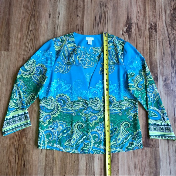 CHICOS Topper Open Front Cardigan Blazer Wrap Paisley Floral Medium Size 1 Women - Picture 7 of 13
